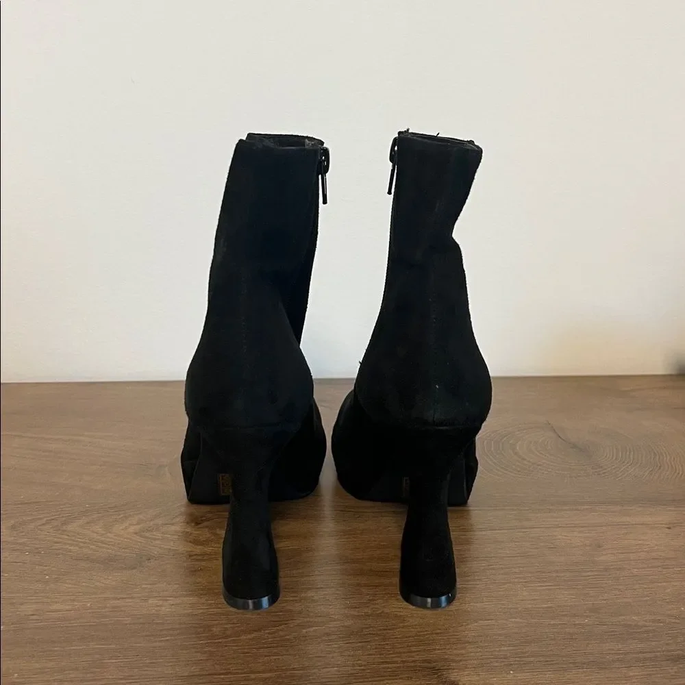 JEFFREY CAMPBELL Humanity Zip Platform Bootie In Black Suede US 7